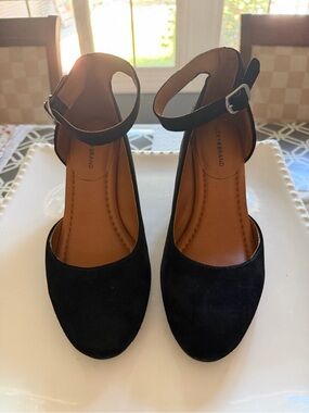 Lucky Brand Black Suede Ankle-Strap Pumps